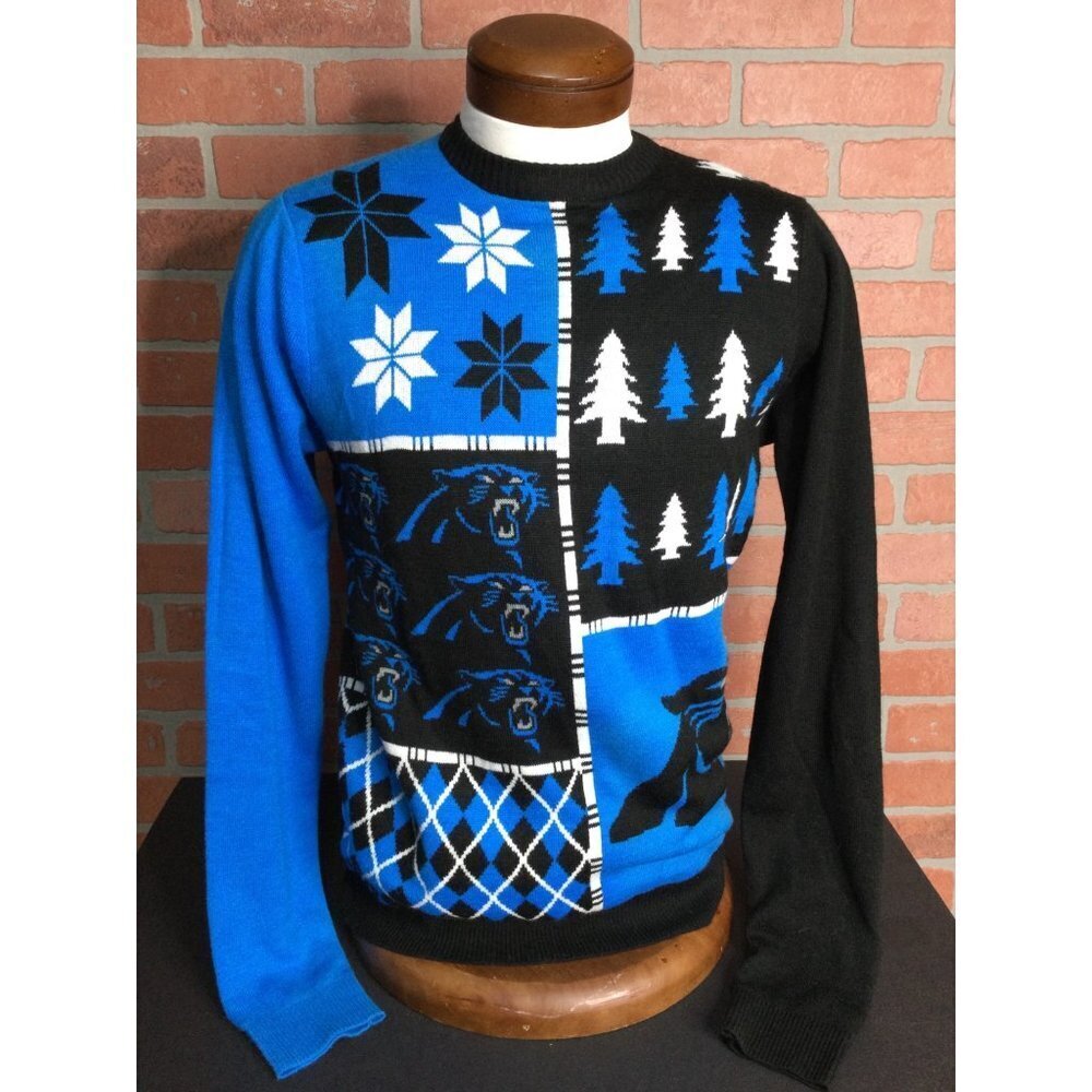 NFL Team Apparel Carolina Panthers Christmas Ugly Sweater Crew Neck Medium